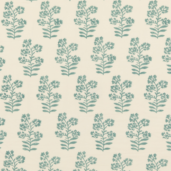 BAKER LIFESTYLE BLOCK PARTY WILD FLOWER - AQUA upholstery fabric swatch for sample-first furniture planning