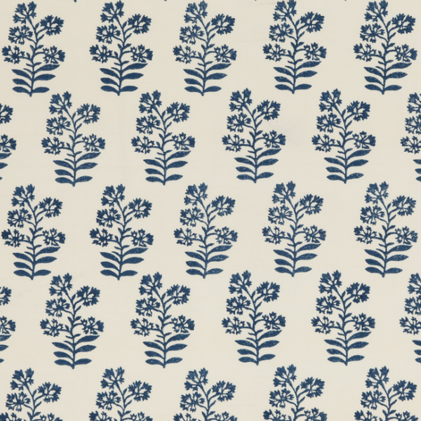 BAKER LIFESTYLE BLOCK PARTY WILD FLOWER - INDIGO upholstery fabric swatch for sample-first furniture planning