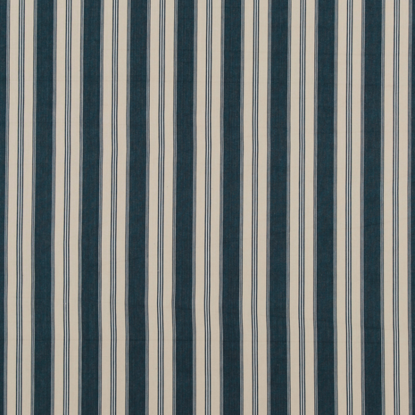 BAKER LIFESTYLE CARNIVAL TANGO TICKING - INDIGO upholstery fabric swatch for sample-first furniture planning