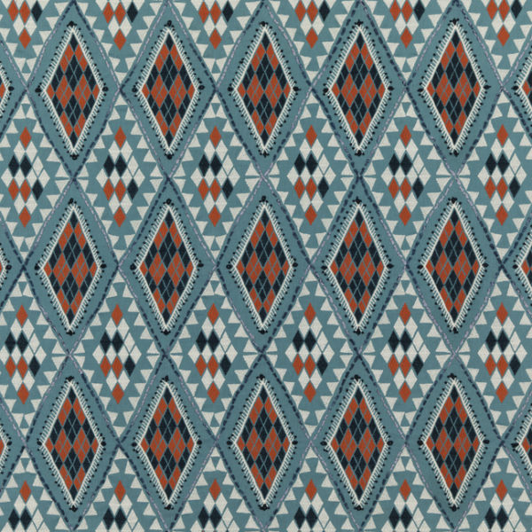 BAKER LIFESTYLE HOMES & GARDENS III CASTELO - INDIGO/SPICE upholstery fabric swatch for sample-first furniture planning