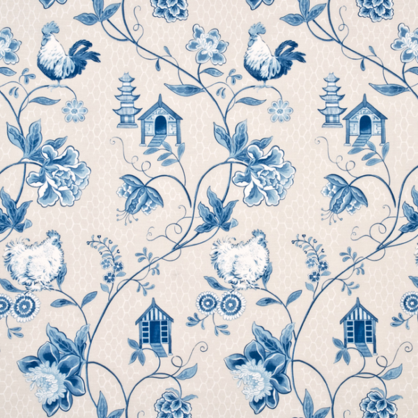 BAKER LIFESTYLE OPERA GARDEN BANTAM TOILE - BLUE upholstery fabric swatch for sample-first furniture planning