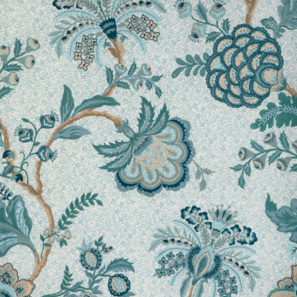 BRUNSCHWIG & FILS ANDUZE EMBROIDERIES ANDUZE EMB - TEAL/SKY upholstery fabric swatch for sample-first furniture planning