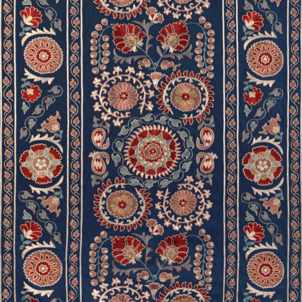 BRUNSCHWIG & FILS ANDUZE EMBROIDERIES SAANVI EMB - BLUE/RED upholstery fabric swatch for sample-first furniture planning