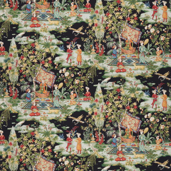 BRUNSCHWIG & FILS BARET LODI GARDEN PRINT - ONYX upholstery fabric swatch for sample-first furniture planning