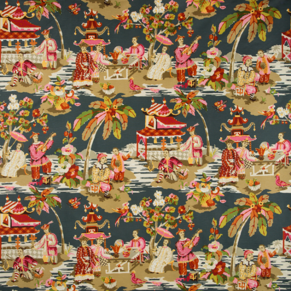 BRUNSCHWIG & FILS BARET XIAN LINEN & COTTON PRINT - GREY/PINK upholstery fabric swatch for sample-first furniture planning