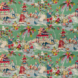 Baret Xian Linen & Cotton Print - Jade upholstery fabric swatch