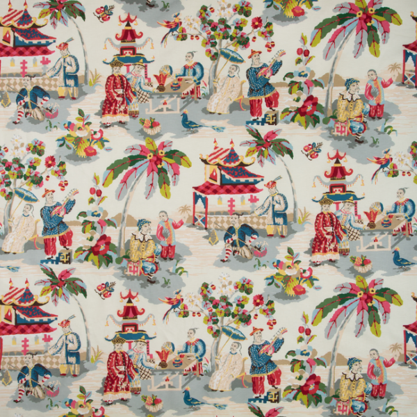 BRUNSCHWIG & FILS BARET XIAN LINEN & COTTON PRINT - PRUSSIAN/RED BR-79601.157.0