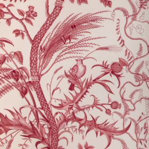 Bird And Thistle Cotton Print - Red upholstery fabric swatch