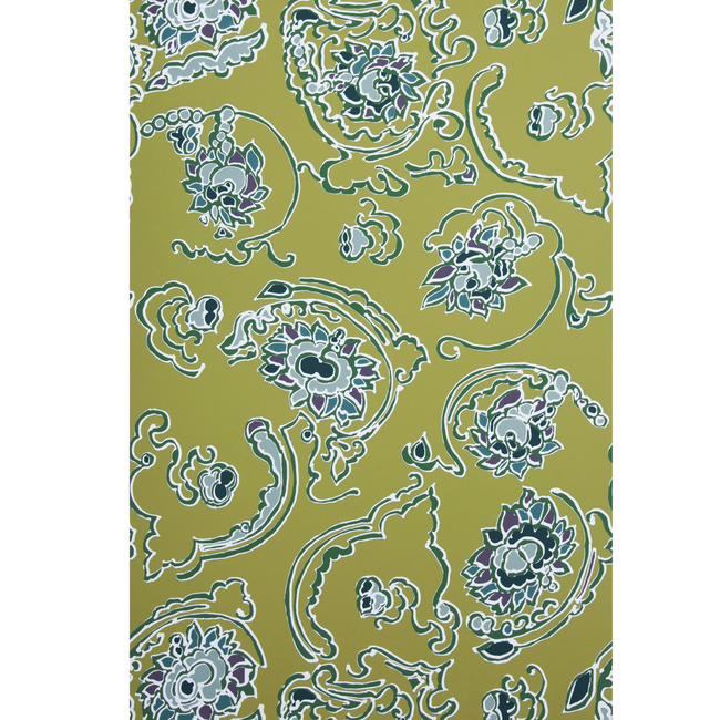 BRUNSCHWIG & FILS BYZANTINE SWIRL ON PAPER - CHARTREUSE ON WHITE BR-69573.426.0