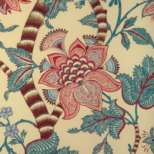 BRUNSCHWIG & FILS CADENET CADENET PRINT - BEIGE/TEAL upholstery fabric swatch for sample-first furniture planning