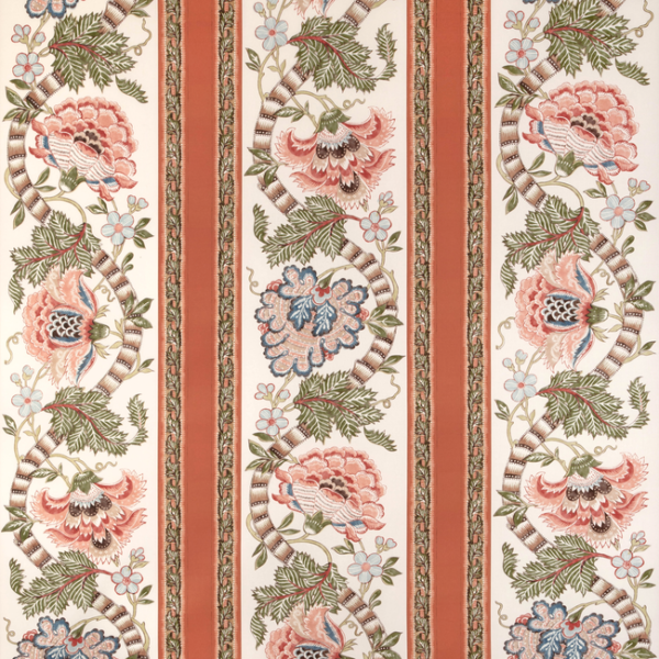 BRUNSCHWIG & FILS CADENET LAURIS PRINT - APRICOT/SAGE upholstery fabric swatch for sample-first furniture planning