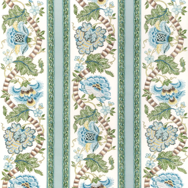 BRUNSCHWIG & FILS CADENET LAURIS PRINT - AQUA/LEAF upholstery fabric swatch for sample-first furniture planning