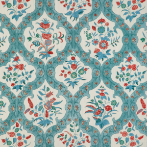 Cadenet Ventoux Print - Teal/rose upholstery fabric swatch