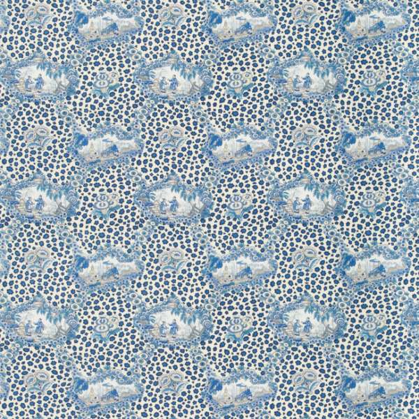 BRUNSCHWIG & FILS CEVENNES CHINESE LEOPARD TOILE - PORCELAIN upholstery fabric swatch for sample-first furniture planning