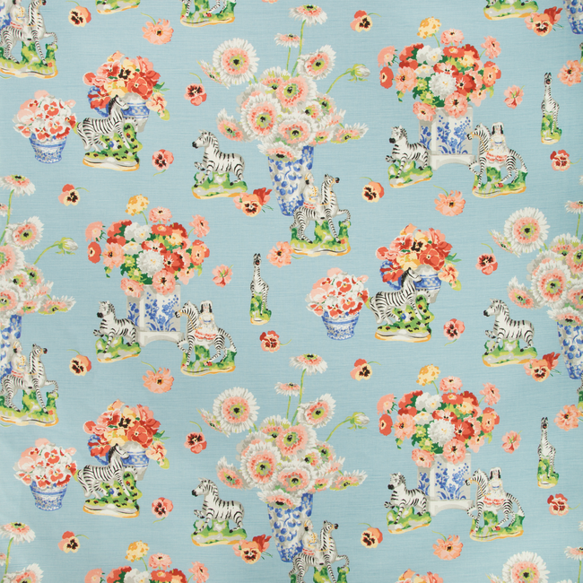BRUNSCHWIG & FILS CEVENNES GILLIAN S ZEBRAS LINEN & COTTON PRINT - SKY BR-79653.15.0