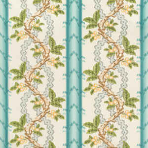 Cevennes Josselin Cotton And Linen Print - Aqua/mist upholstery fabric swatch