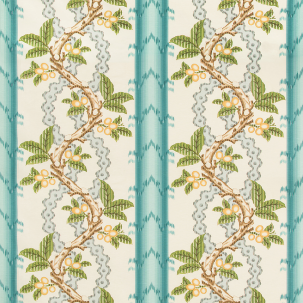 BRUNSCHWIG & FILS CEVENNES JOSSELIN COTTON AND LINEN PRINT - AQUA/MIST upholstery fabric swatch for sample-first furniture planning