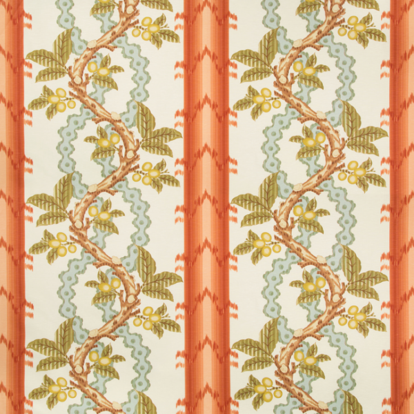 BRUNSCHWIG & FILS CEVENNES JOSSELIN COTTON AND LINEN PRINT - SPICE/CELADON upholstery fabric swatch for sample-first furniture planning