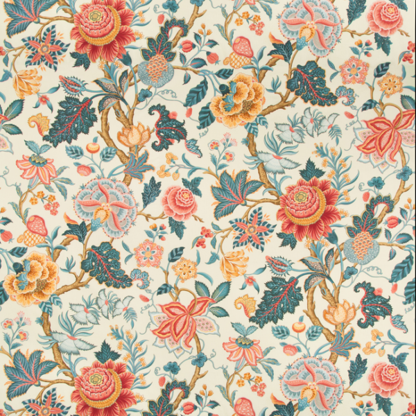 BRUNSCHWIG & FILS CEVENNES NIZAM COTTON PRINT - RED/BLUE upholstery fabric swatch for sample-first furniture planning