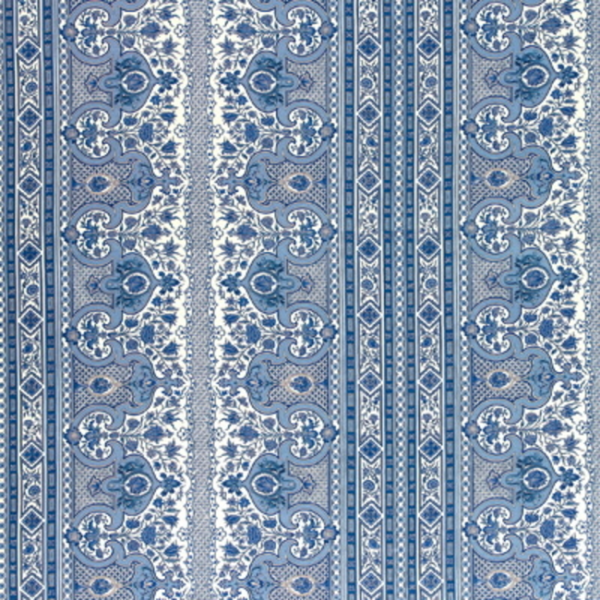 BRUNSCHWIG & FILS CHARLOTTE MOSS DIGBY S TENT LINEN & COTTON PRINT - MOROCCAN BLUE upholstery fabric swatch for sample-first furniture planning