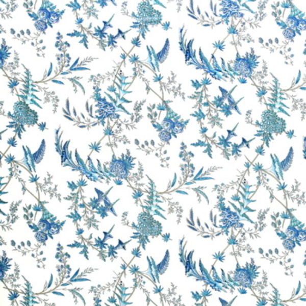 BRUNSCHWIG & FILS CHARLOTTE MOSS EDITH S REVERIE COTTON PRINT - CAMAIEU BLUE upholstery fabric swatch for sample-first furniture planning