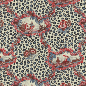 Chinese Leopard Toile - Shades Of Red & Blue upholstery fabric swatch