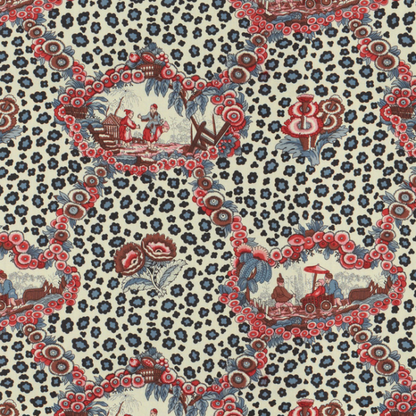 BRUNSCHWIG & FILS CHINESE LEOPARD TOILE - SHADES OF RED & BLUE BR-79227.01.0
