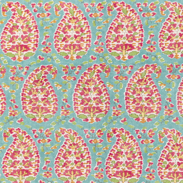 BRUNSCHWIG & FILS EN VACANCES II ROUGIER PRINT - AQUA upholstery fabric swatch for sample-first furniture planning
