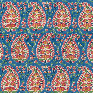 En Vacances Ii Rougier Print - Blue/red upholstery fabric swatch