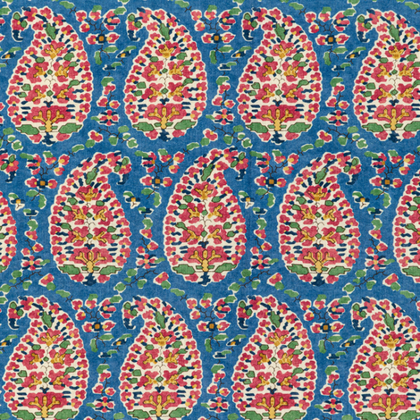 BRUNSCHWIG & FILS EN VACANCES II ROUGIER PRINT - BLUE/RED upholstery fabric swatch for sample-first furniture planning