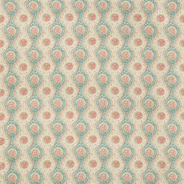 BRUNSCHWIG & FILS FOLIO FRANCAIS NADARI PRINT - TEAL/ROSE upholstery fabric swatch for sample-first furniture planning
