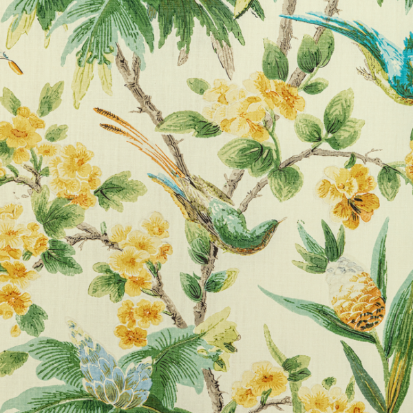 BRUNSCHWIG & FILS GASTAUD PRINT - GOLD/LEAF upholstery fabric swatch for sample-first furniture planning