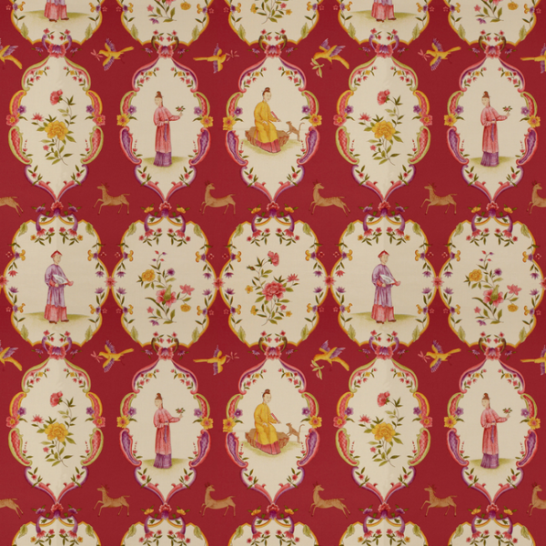 BRUNSCHWIG & FILS GEISHA - LACQUER RED/PURPLE upholstery fabric swatch for sample-first furniture planning