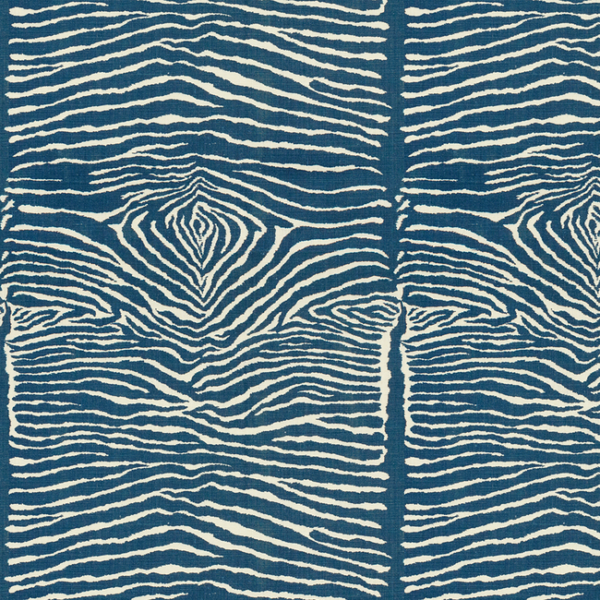 BRUNSCHWIG & FILS HOMMAGE LE ZEBRE - INDIGO upholstery fabric swatch for sample-first furniture planning