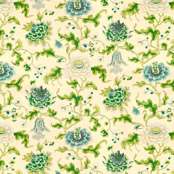 BRUNSCHWIG & FILS HOMMAGE NEW ATHOS - SPRING/AQUA upholstery fabric swatch for sample-first furniture planning