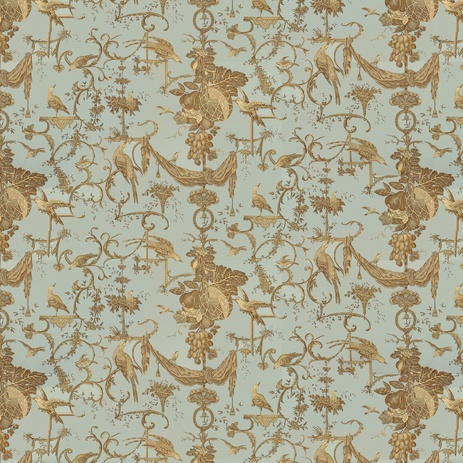 BRUNSCHWIG & FILS KININVIE COTTON PRINT - - CHICORY ON ROBINS EGG BR-79500.210.0 - Discontinued