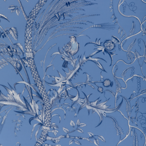 La Menagerie Bird And Thistle Ii - Blue upholstery fabric swatch