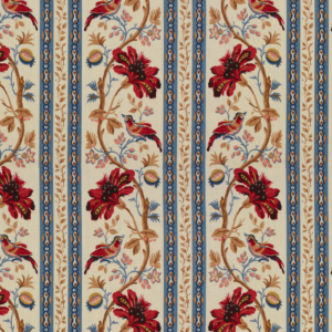 Le Jardin Chinois Le Lac Border - Red/blue upholstery fabric swatch