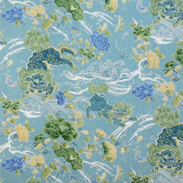 BRUNSCHWIG & FILS LE JARDIN CHINOIS SHISHI - TURQUOISE upholstery fabric swatch for sample-first furniture planning