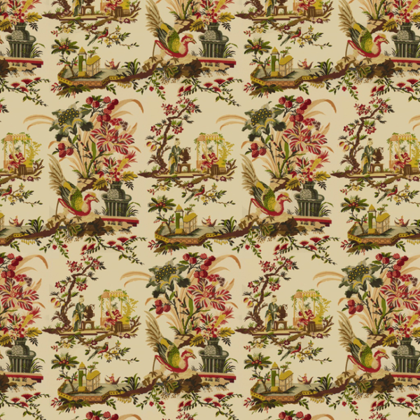 BRUNSCHWIG & FILS LE LAC GLAZED CHINTZ - CREAM upholstery fabric swatch for sample-first furniture planning