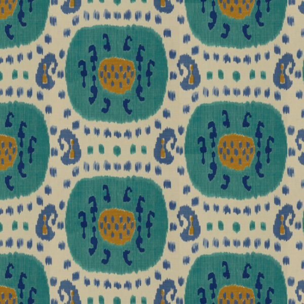 BRUNSCHWIG & FILS LES ALIZES SAMARKAND COTTON AND LINEN PRINT - AQUA/BLUE BR-71110.248.0