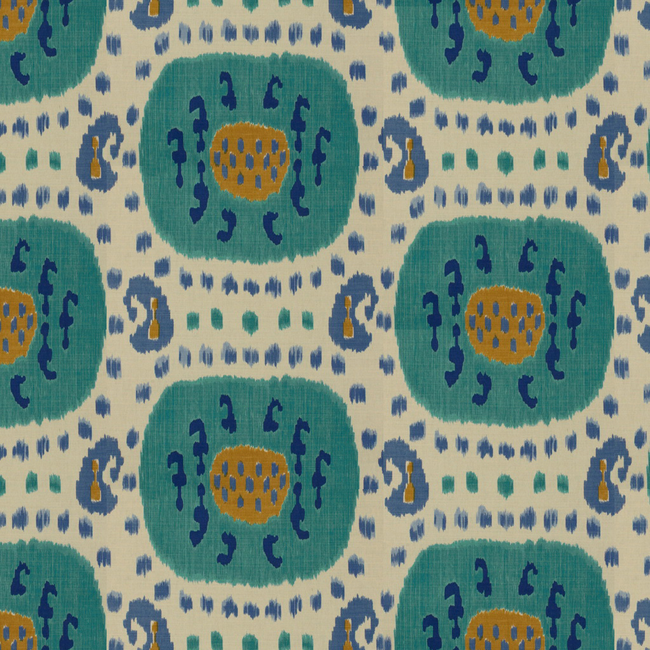 BRUNSCHWIG & FILS LES ALIZES SAMARKAND COTTON AND LINEN PRINT - AQUA/BLUE BR-71110.248.0