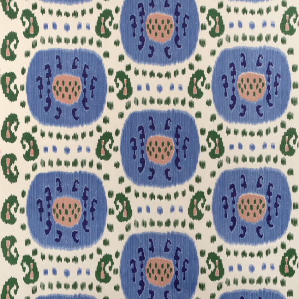 BRUNSCHWIG & FILS LES ALIZES SAMARKAND COTTON AND LINEN PRINT - CANTON BLUE/GREEN upholstery fabric swatch for sample-first furniture planning