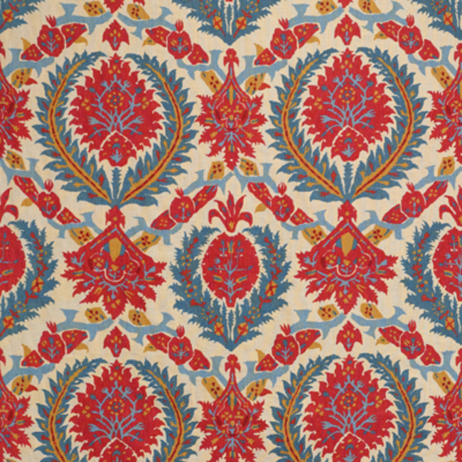 BRUNSCHWIG & FILS LES ALIZES ZENOBIA LINEN PRINT - POMPEIAN RED/BLUE BR-700018.147.0