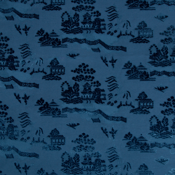 BRUNSCHWIG & FILS LES ENSEMBLIERS LA PAGODE VELVET - NAVY upholstery fabric swatch for sample-first furniture planning