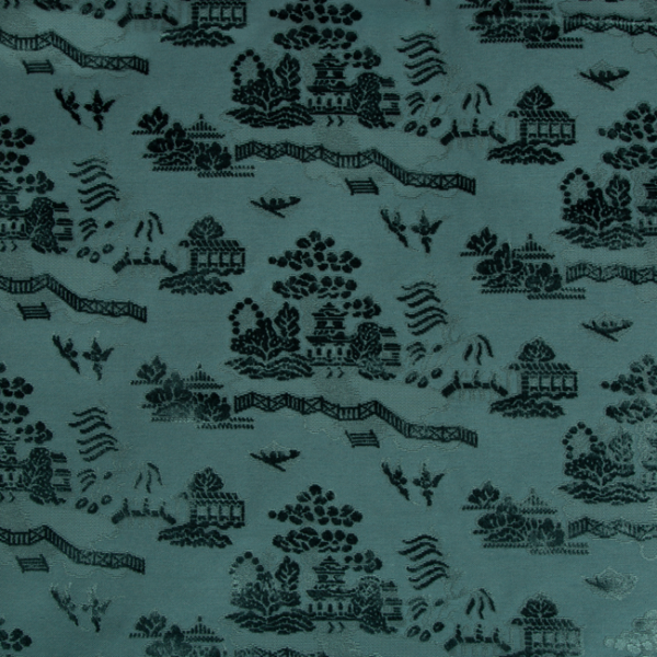 BRUNSCHWIG & FILS LES ENSEMBLIERS LA PAGODE VELVET - TEAL upholstery fabric swatch for sample-first furniture planning
