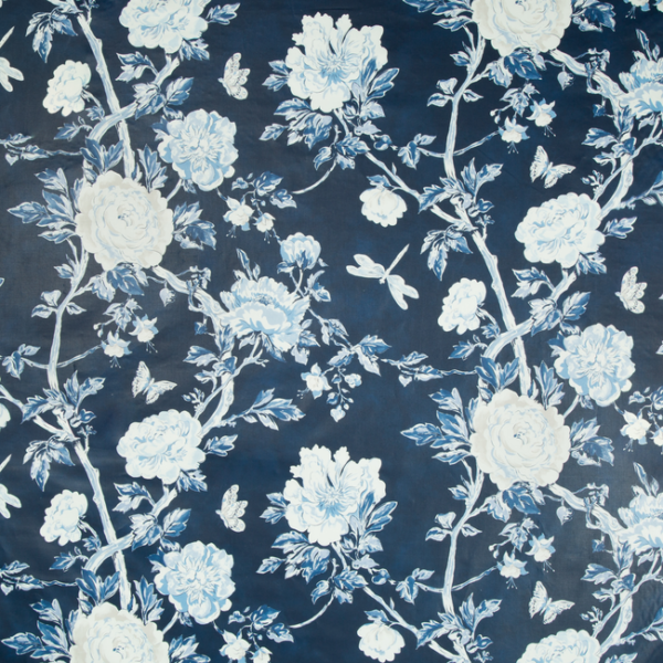 BRUNSCHWIG & FILS LES ENSEMBLIERS LES PIVOINES PRINT - BLUE upholstery fabric swatch for sample-first furniture planning