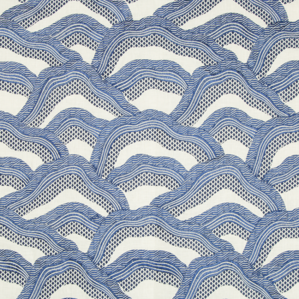 BRUNSCHWIG & FILS LES ENSEMBLIERS LES RIZIERES EMB - ROYAL/NAVY upholstery fabric swatch for sample-first furniture planning