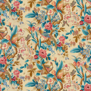 Les Tropiques Les Faisans - Creme upholstery fabric swatch