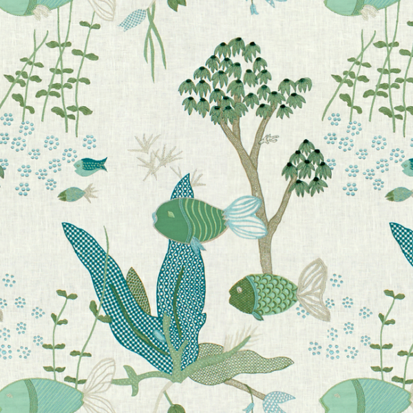 BRUNSCHWIG & FILS LES TROPIQUES LYFORD CAY - SEAFOAM upholstery fabric swatch for sample-first furniture planning